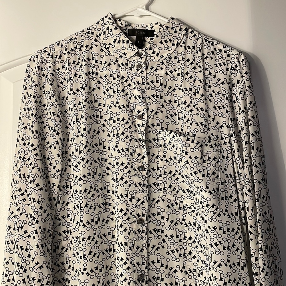 J Crew silk Peter Pan collar blouse keys pattern size 8